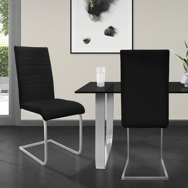 Uppsättning med 2 utskjutande matstolar med ryggstöd svart konstläder ML-Design