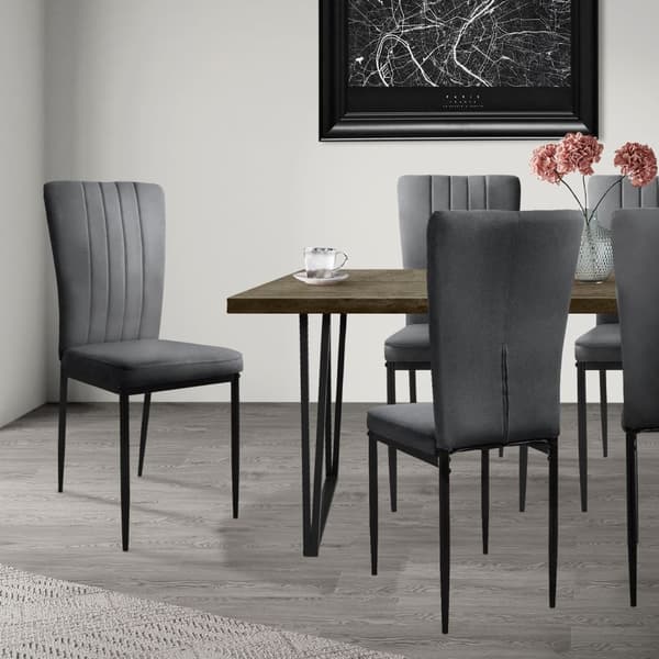 Matstol set om 4 grå med sammetsöverdrag och metallben Köksstol ML design