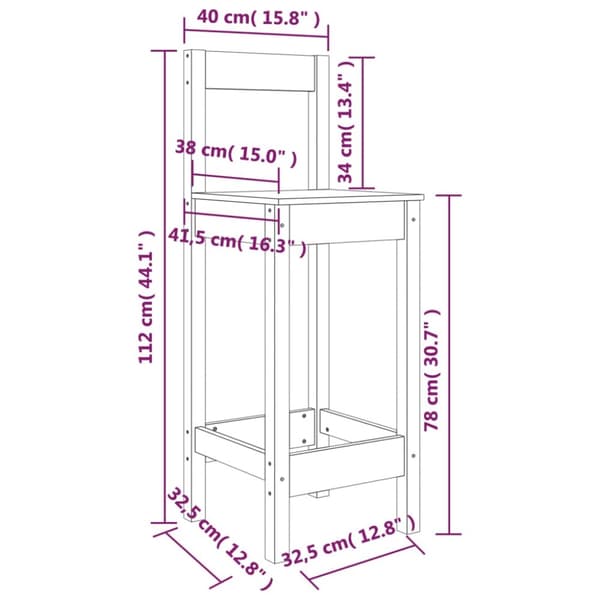 Baarituolit 2 kpl musta 40x41,5x112 cm täysi mänty