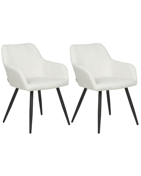 Sett med 2 spisestuestoler i off-white fløyel med metallben til spisestue og kjøkken