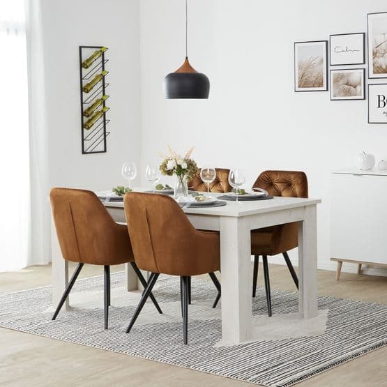 Spisestuestol - Æg - Betrukket med Brun - 4 stk