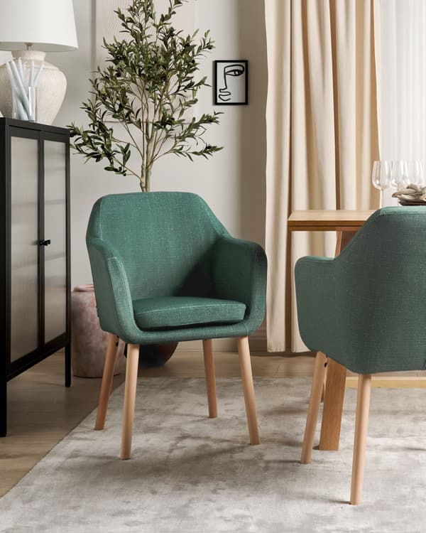 Spisebordsstol Grøn Velour Polstret Spisestol med Armlæn til Spisestue Køkken Stofstol Indretning Skandinavisk Klassisk Spisestuestol