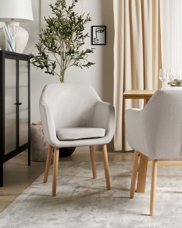 Matstol Taupe sammetsklädsel Träben med armstöd Klassisk stil Vardagsrumsmöbler
