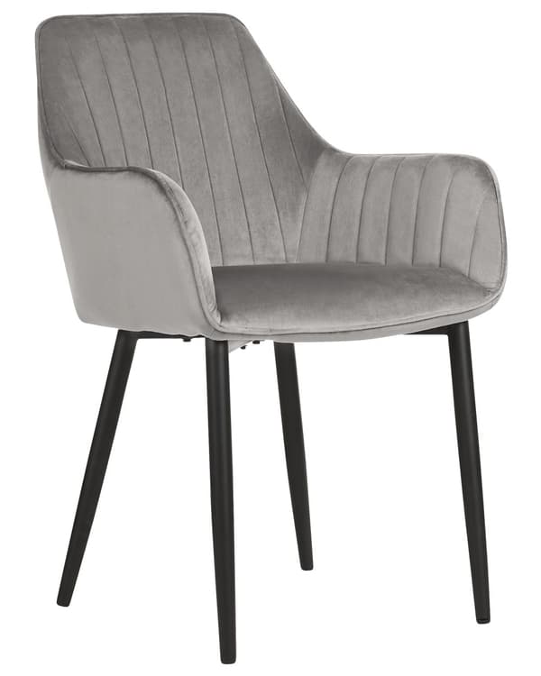 Set av 2 Matstolar Grå Sammet Armstöd Svarta Metallben Retro Glam