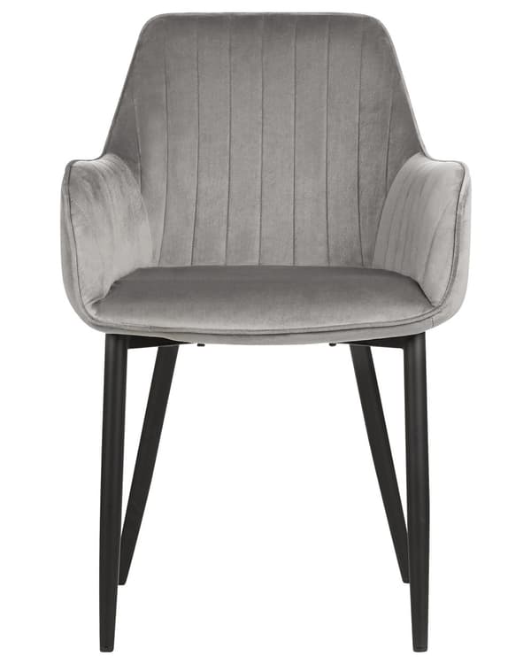 Set av 2 Matstolar Grå Sammet Armstöd Svarta Metallben Retro Glam
