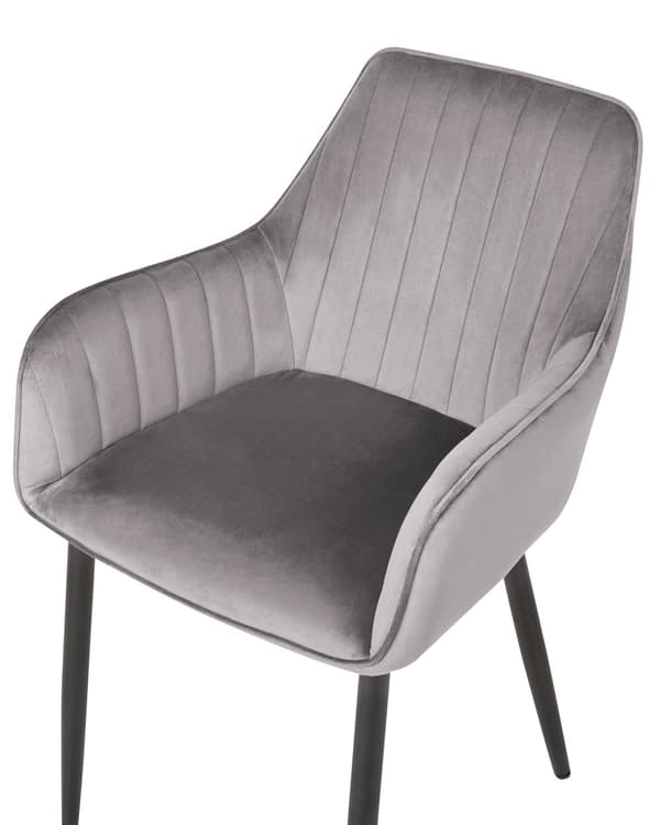 Set av 2 Matstolar Grå Sammet Armstöd Svarta Metallben Retro Glam
