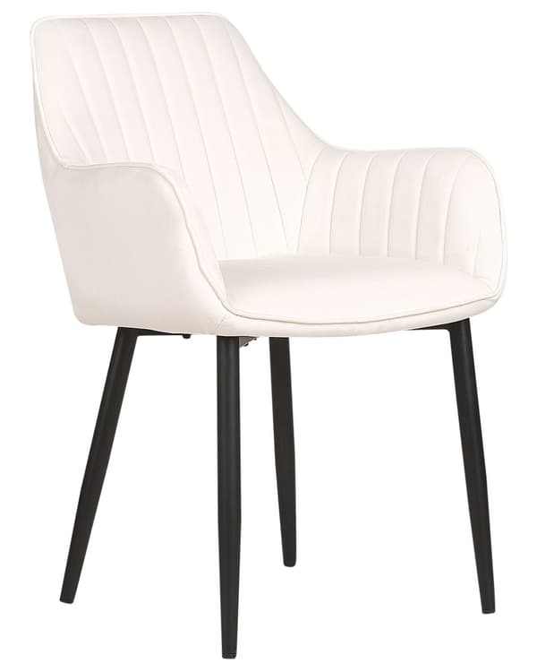Set av 2 Matstolar Off-White Sammet Armstöd Svarta Metallben Retro Glam