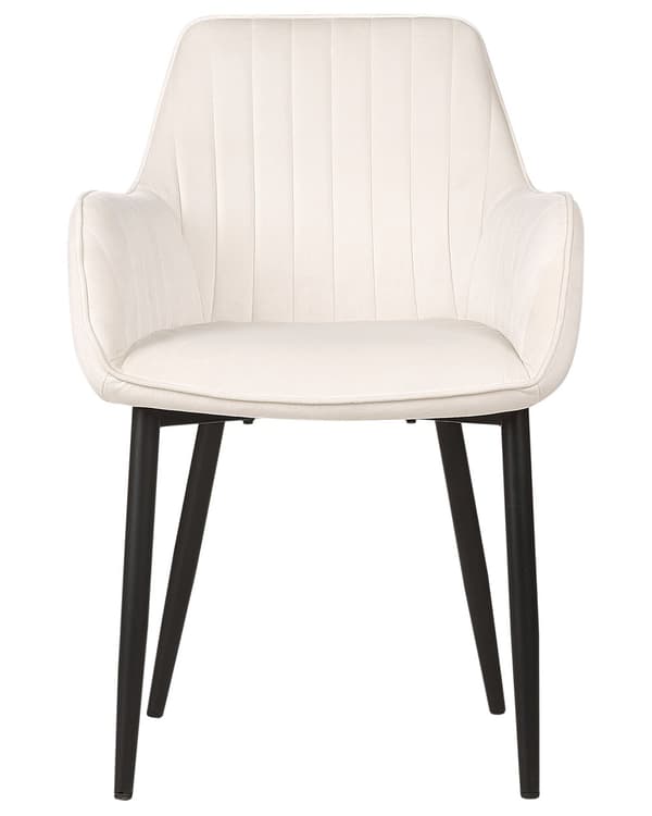 Set av 2 Matstolar Off-White Sammet Armstöd Svarta Metallben Retro Glam