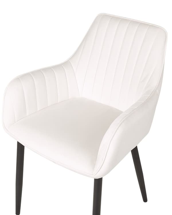 Set av 2 Matstolar Off-White Sammet Armstöd Svarta Metallben Retro Glam