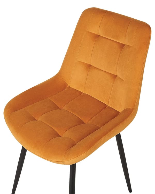 Set med 2 Matstolar Orange Sammet Svarta Pulverlackerade Järnben Moderna Stoppade Stolar Kök Matsal