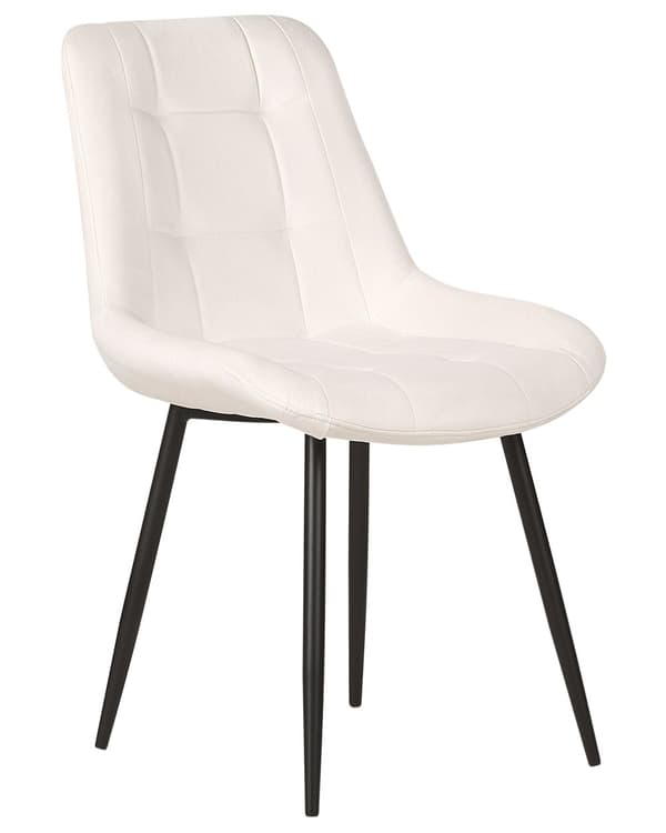 Set med 2 Matstolar Off-white Sammet Svarta Pulverlackerade Järnben Moderna Stoppade Stolar Kök Matsal