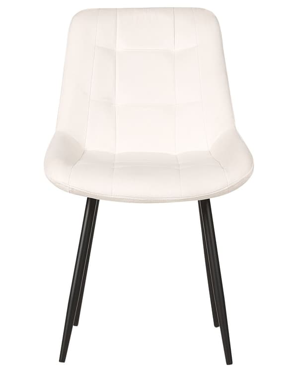 Set med 2 Matstolar Off-white Sammet Svarta Pulverlackerade Järnben Moderna Stoppade Stolar Kök Matsal