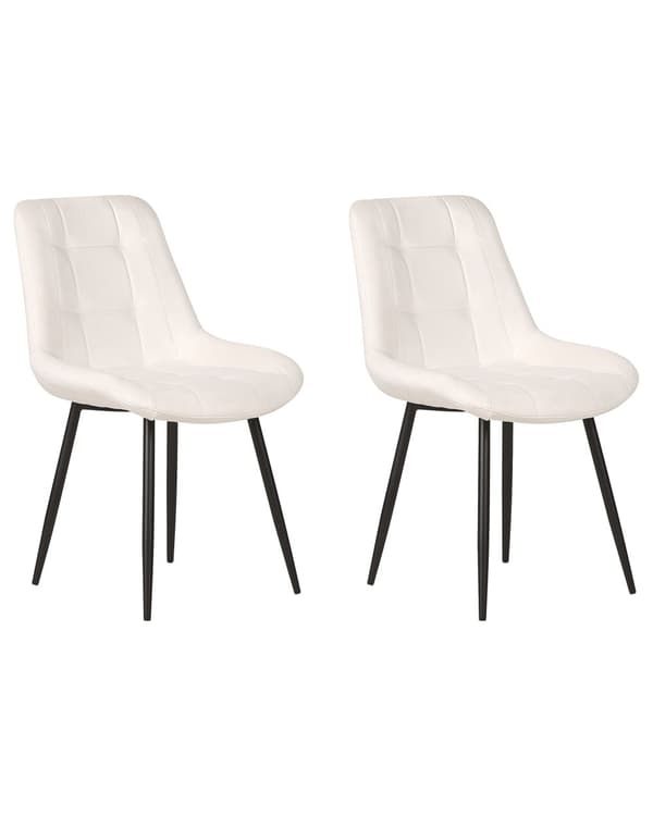 Set med 2 Matstolar Off-white Sammet Svarta Pulverlackerade Järnben Moderna Stoppade Stolar Kök Matsal