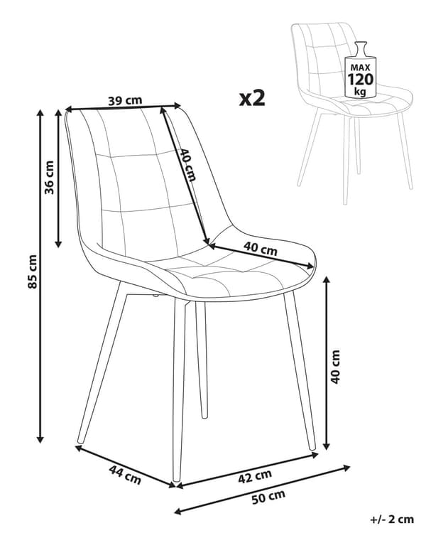 Sett med 2 spisestoler Off-white Fløyel Svarte stålben Moderne design Spisestue Kjøkken