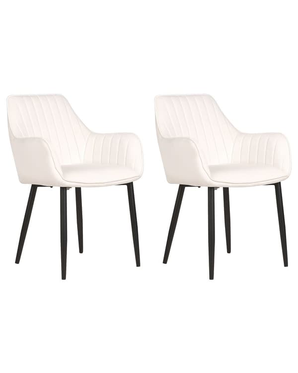 Sett med 2 spisestoler Off-white Fløyel Svarte metallben Armlener Retro Glam Spisestue Kjøkken