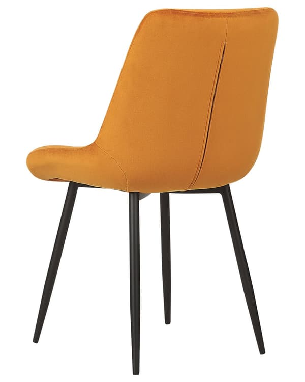 Sett med 2 spisestoler Oransje Fløyel Svarte stålben Moderne design Spisestue Kjøkken