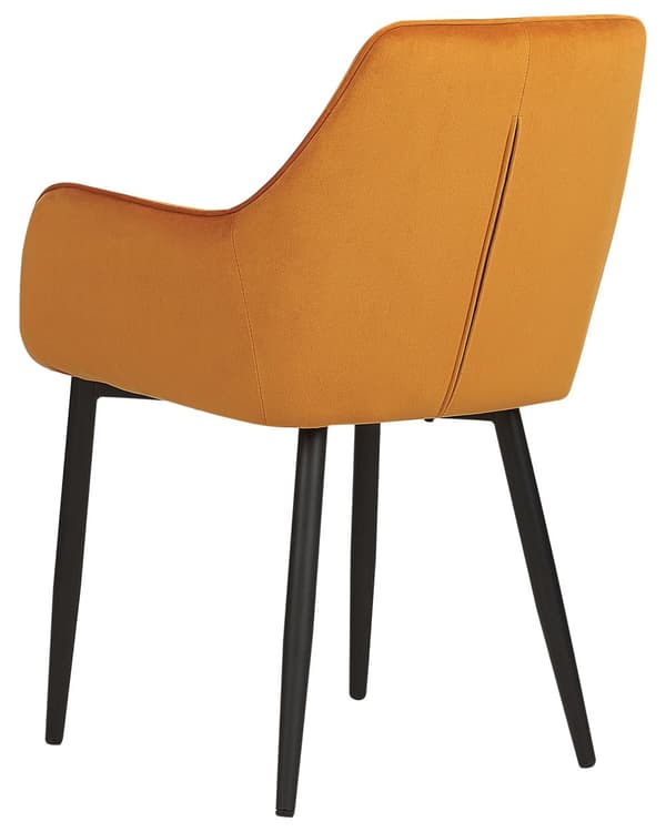 Spisebordsstol med Armlæn Orange Velour Sæt af 2 Polstrede Spisestuestole til Spisestue Køkken Stofstole Indretning Skandinavisk Spisestole