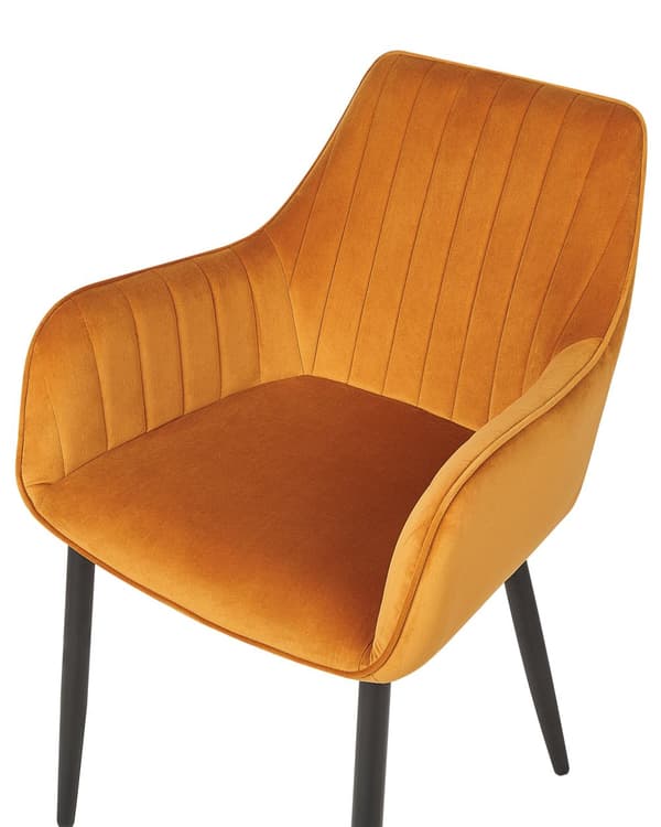 Spisebordsstol med Armlæn Orange Velour Sæt af 2 Polstrede Spisestuestole til Spisestue Køkken Stofstole Indretning Skandinavisk Spisestole