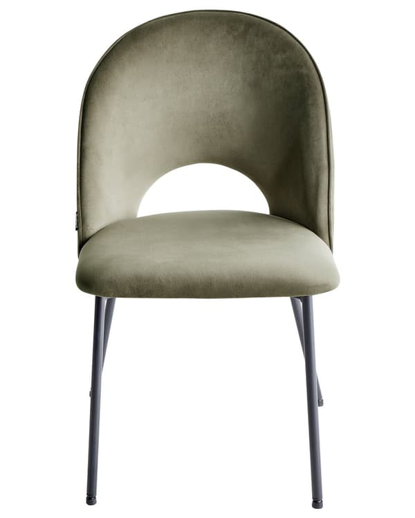 Sæt med 2 Spisestuestole Grønne Velour Polstrede Sorte Ben Retro Glamourøs Spisestue Køkken