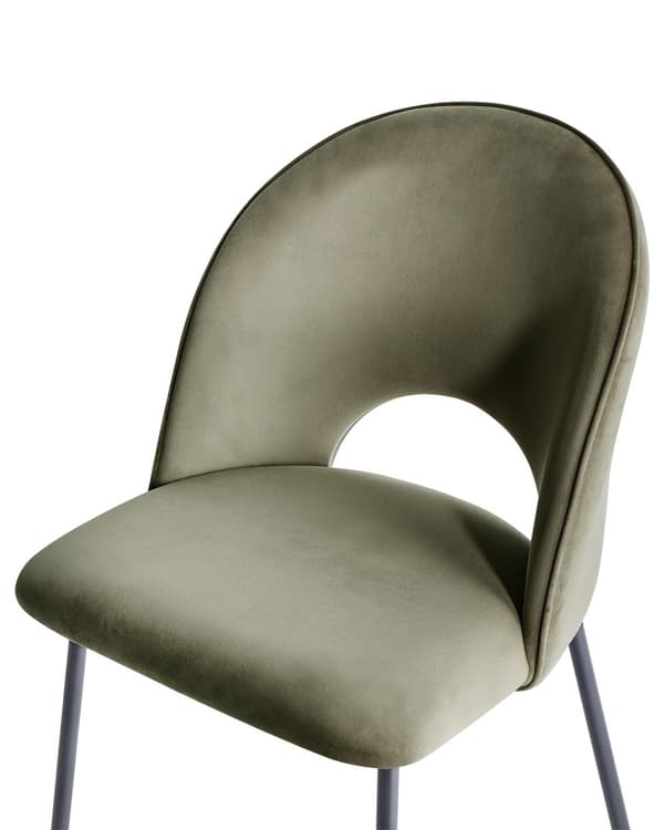 Sæt med 2 Spisestuestole Grønne Velour Polstrede Sorte Ben Retro Glamourøs Spisestue Køkken