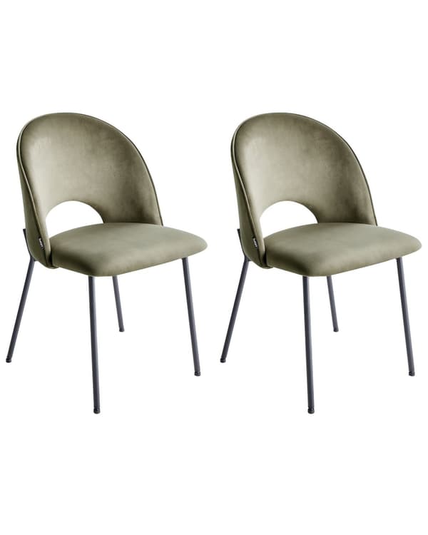Sæt med 2 Spisestuestole Grønne Velour Polstrede Sorte Ben Retro Glamourøs Spisestue Køkken