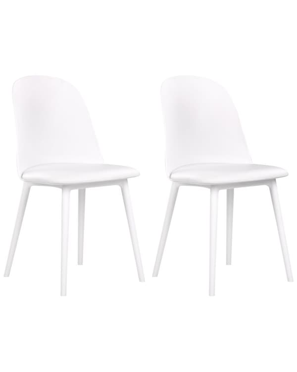 Stol hvid 2 stk plast kunstlæder armløs spisebordsstol minimalistisk moderne stil spisestue køkken