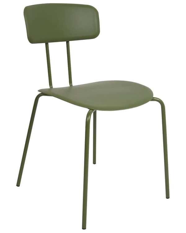 Sett med 2 spisestoler med grønn plastsete Armløs design Moderne ben i metall