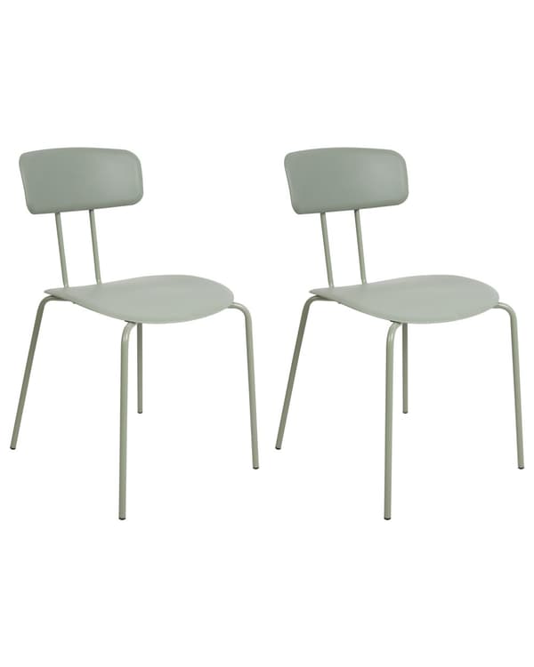 Matstolar set om 2 Ljusgrön Plastsits Metallben Utan Armstöd Modern Design Kök Matsal