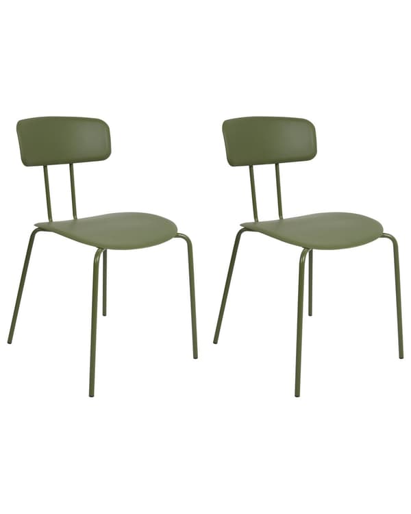 Matstolar set om 2 Grön Plastsits Metallben Utan Armstöd Modern Design Kök Matsal