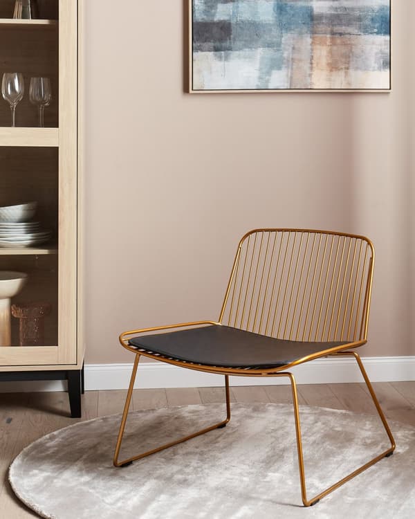 Aksentstol Gull metalltråddesign Armløs Kunstskinn Svart setepute Glam Industriell Moderne