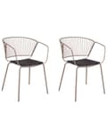 Miniatyrbilde 1 av 10: Sett med 2 spisestoler Beige Metalltråddesign Kunstskinn Svart setepute Aksent industriell glam-stil