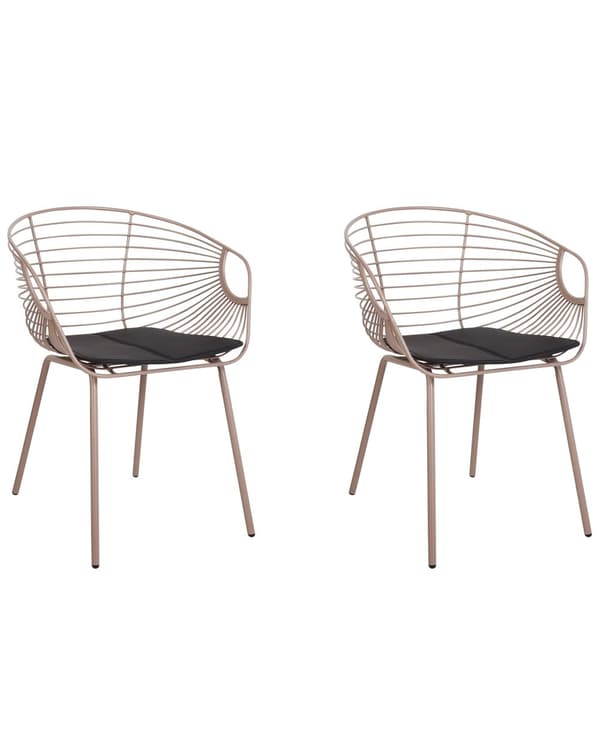 Sett med 2 spisestoler Beige Metall Metalltråddesign Kunstskinn Svart setepute Glam Industriell Moderne