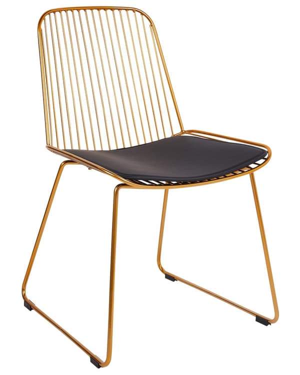 Sett med 2 spisebordsstoler Gull Metall Ståltråd Design Kunstskinn Svart sittepute Glam Industriell Moderne