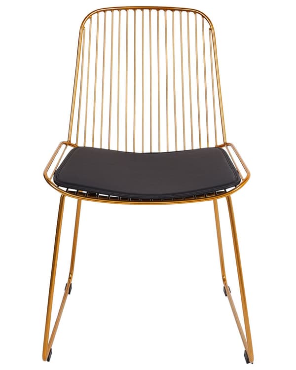 Sett med 2 spisebordsstoler Gull Metall Ståltråd Design Kunstskinn Svart sittepute Glam Industriell Moderne