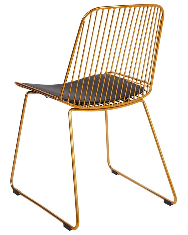 Sett med 2 spisebordsstoler Gull Metall Ståltråd Design Kunstskinn Svart sittepute Glam Industriell Moderne