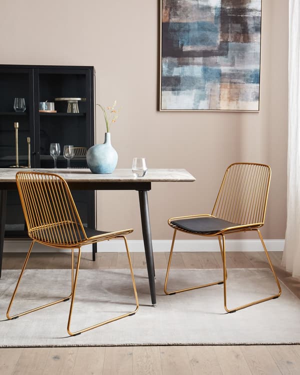 Sett med 2 spisebordsstoler Gull Metall Ståltråd Design Kunstskinn Svart sittepute Glam Industriell Moderne