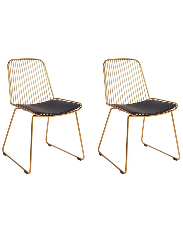 Sett med 2 spisebordsstoler Gull Metall Ståltråd Design Kunstskinn Svart sittepute Glam Industriell Moderne