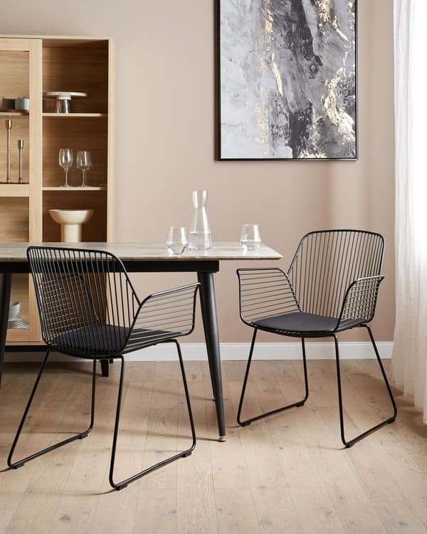 Sett med 2 Spisestoler Svart Metall Ståltråd Design Kunstskinn Svart Setepute Glam Industriell Moderne