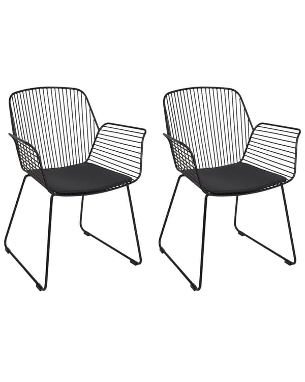 Sett med 2 Spisestoler Svart Metall Ståltråd Design Kunstskinn Svart Setepute Glam Industriell Moderne