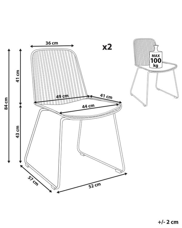 Sett med 2 spisebordsstoler Svart Metall Ståltråd Design Kunstskinn Svart sittepute Glam Industriell Moderne
