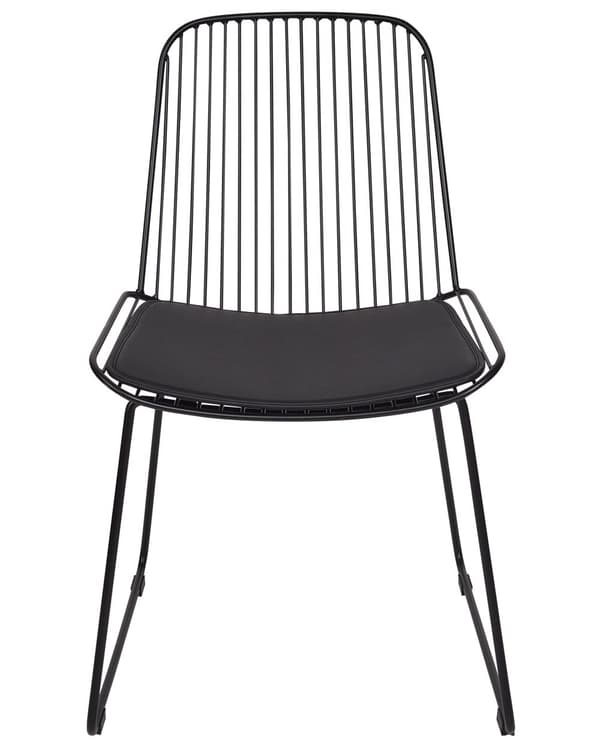 Sett med 2 spisebordsstoler Svart Metall Ståltråd Design Kunstskinn Svart sittepute Glam Industriell Moderne