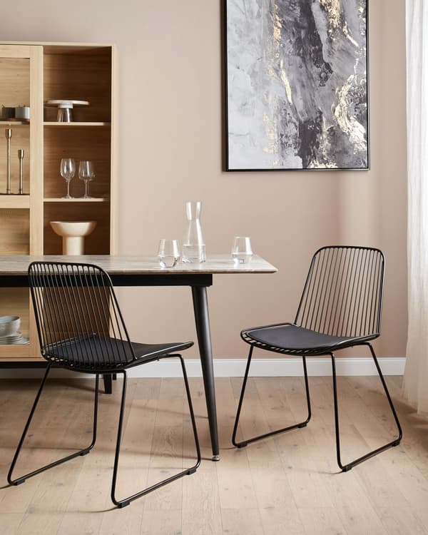 Sett med 2 spisebordsstoler Svart Metall Ståltråd Design Kunstskinn Svart sittepute Glam Industriell Moderne