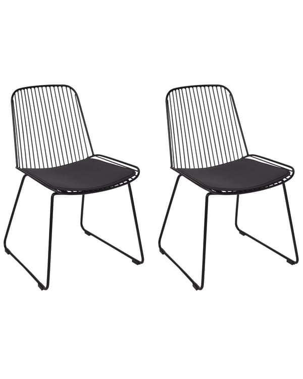 Sett med 2 spisebordsstoler Svart Metall Ståltråd Design Kunstskinn Svart sittepute Glam Industriell Moderne