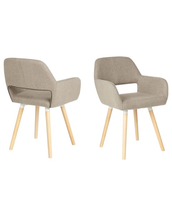 Sett med 2 Spisestuestoler Taupe Stoff Møbeltrekk Lyst Tre Moderne Eklektisk Stil
