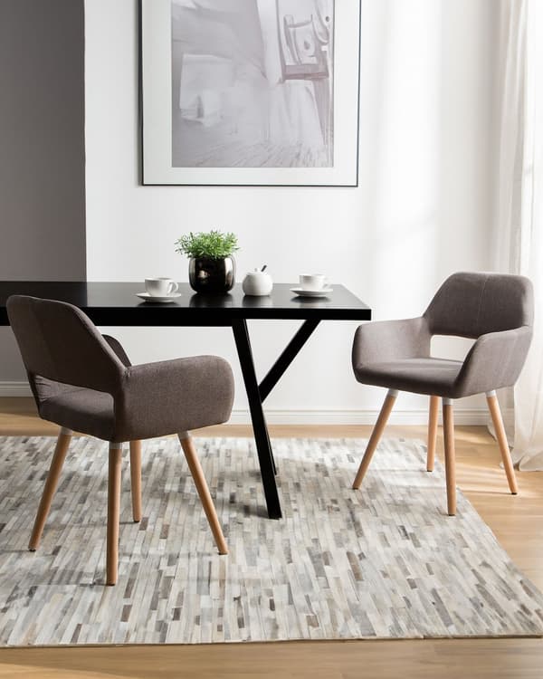 Sett med 2 Spisestuestoler Taupe Stoff Møbeltrekk Lyst Tre Moderne Eklektisk Stil