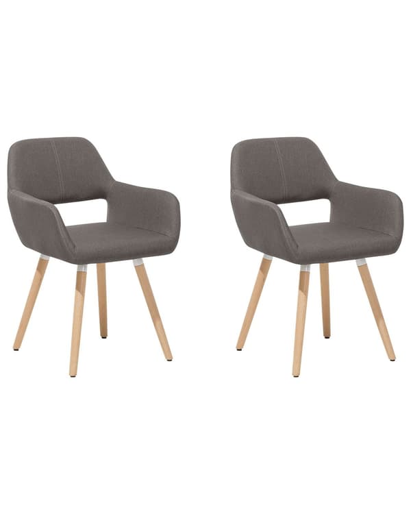 Sett med 2 Spisestuestoler Taupe Stoff Møbeltrekk Lyst Tre Moderne Eklektisk Stil