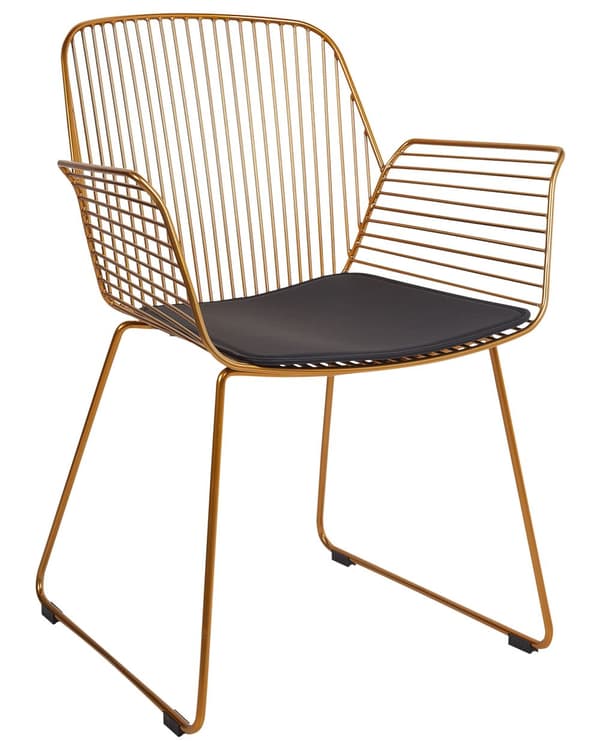 Matstolar set om 2 Guld Metall Ribbad Design Konstläder Svart Sittdyna Glam Industrial Modern Vardagsrum Sovrum