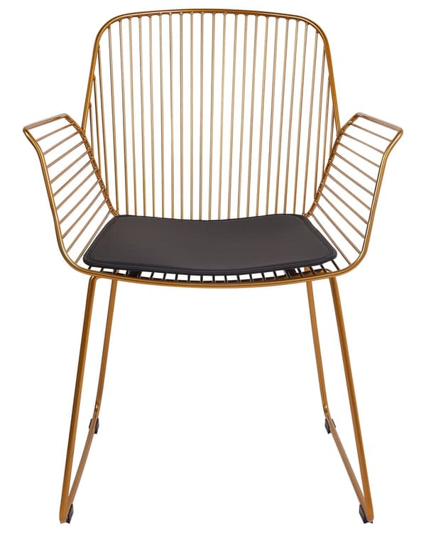 Matstolar set om 2 Guld Metall Ribbad Design Konstläder Svart Sittdyna Glam Industrial Modern Vardagsrum Sovrum