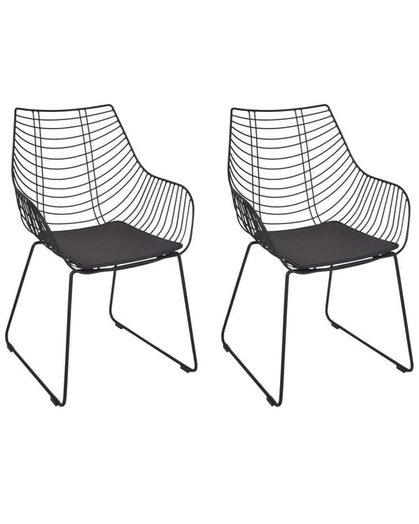 Matstolar set om 2 Svart Metall Ribbad Design Konstläder Svart Sittdyna Glam Industrial Modern Kök Matsal