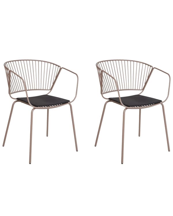 Spisebordsstol med Armlæn Beige Metal Sæt af 2 Spisestuestole til Spisestue Køkken Metalstole Indretning Skandinavisk Spisestole Wire Design